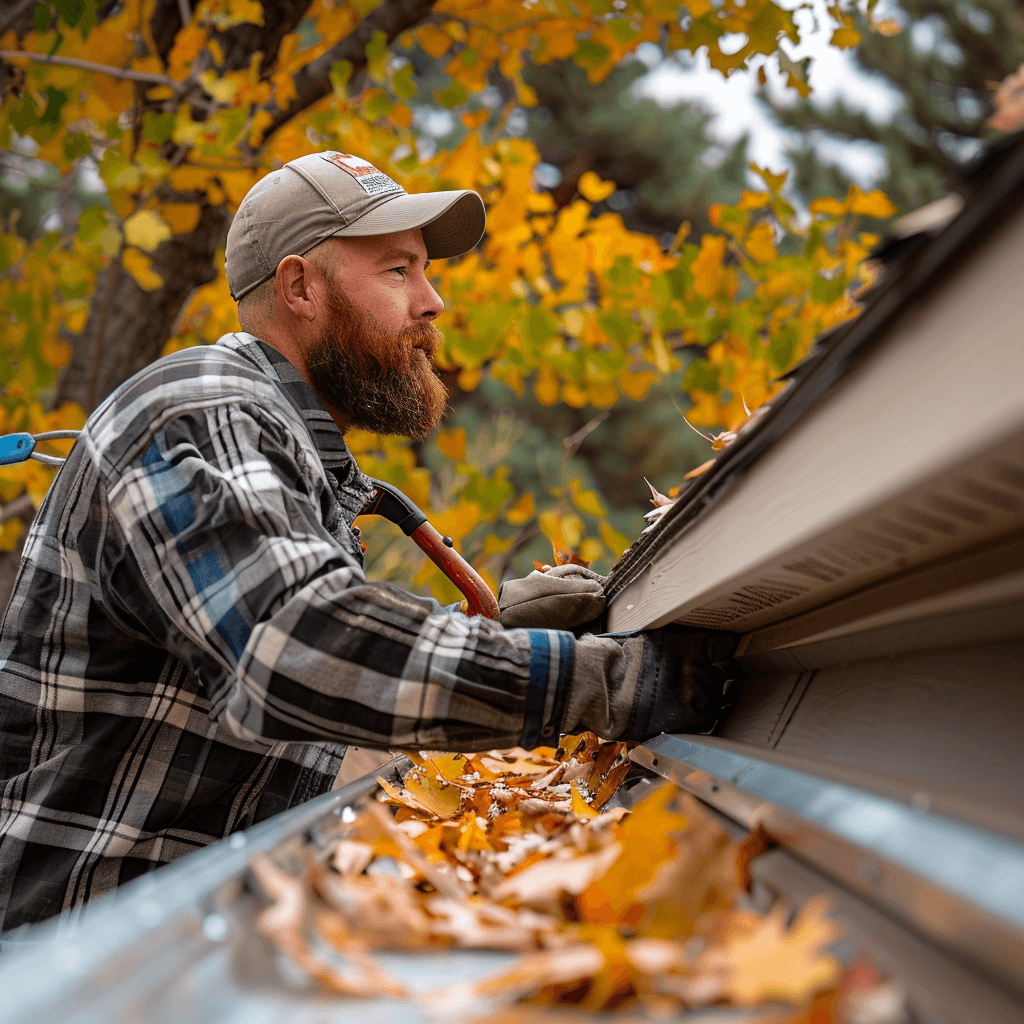 Rain gutters filled with leaves before cleaning