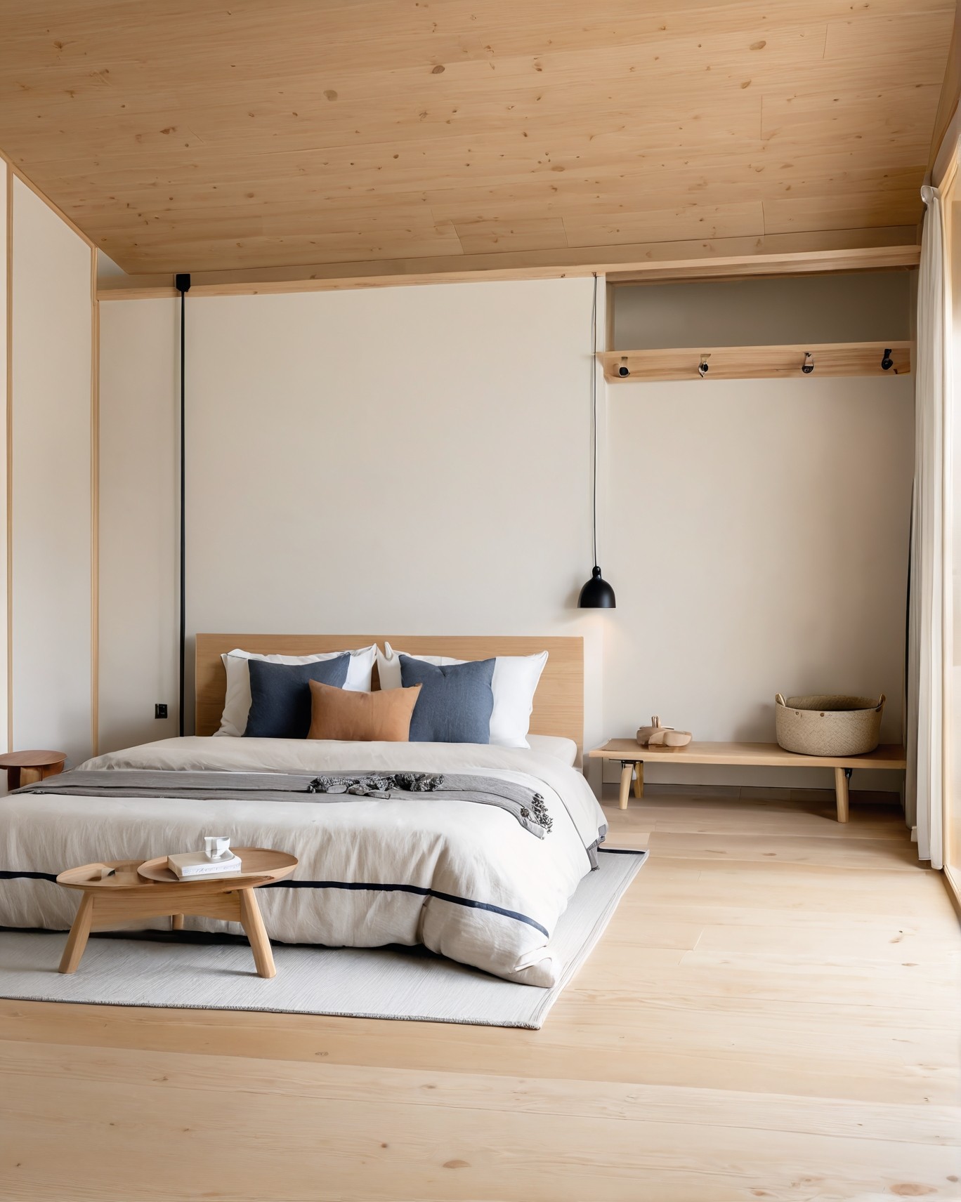 Creative bedroom with platform bed and reading alcove