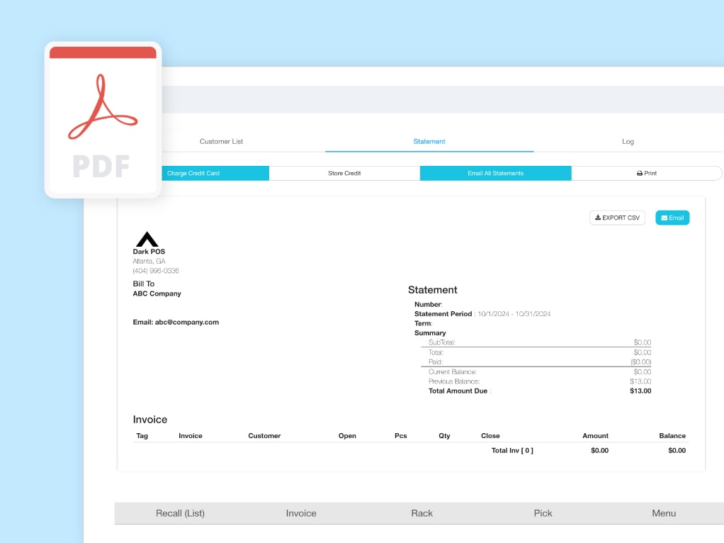 Customizable PDF Statement with Dry Cleaning or Laundromat logo