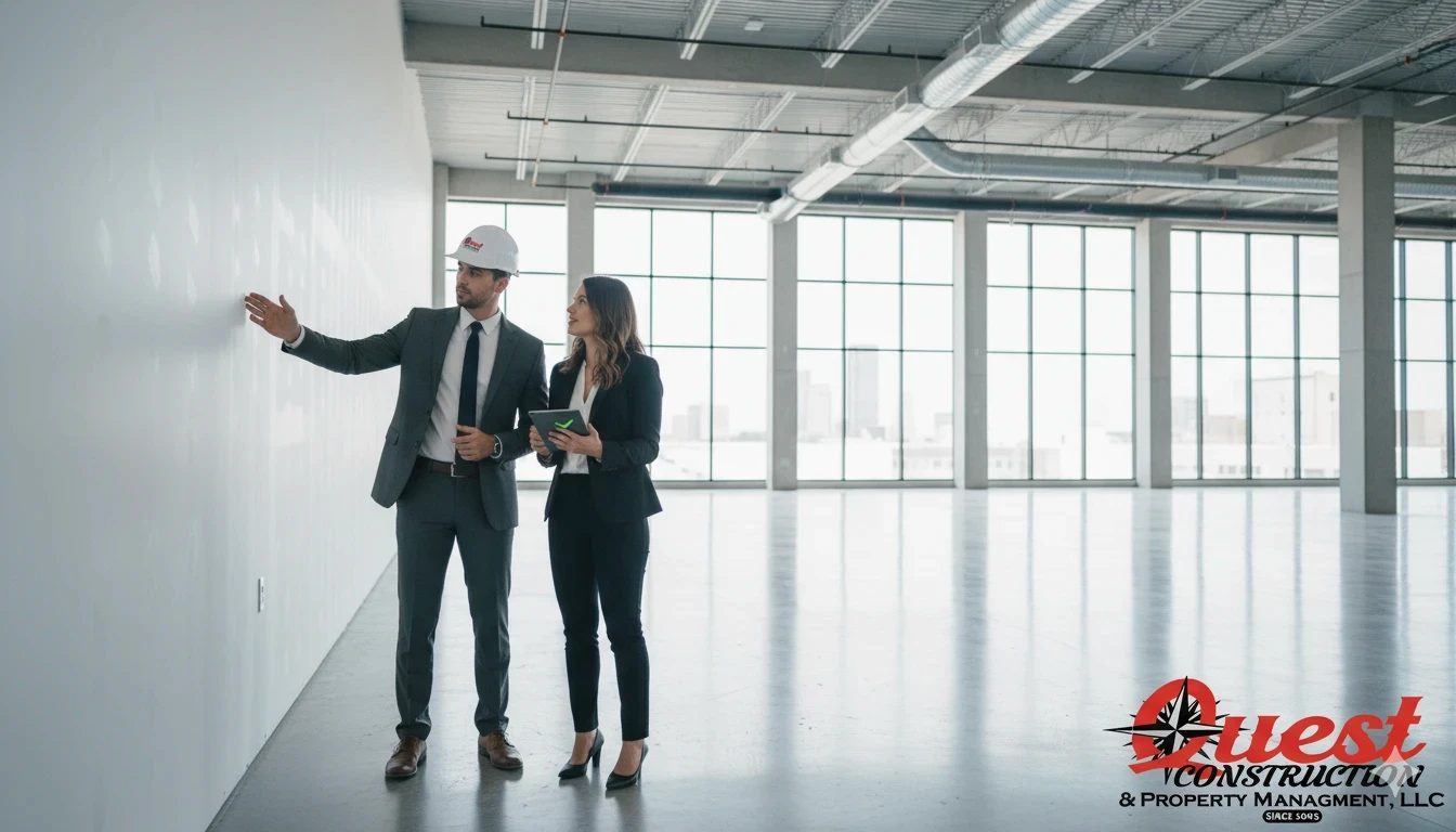 Final quality inspection and client walk-through for commercial construction project