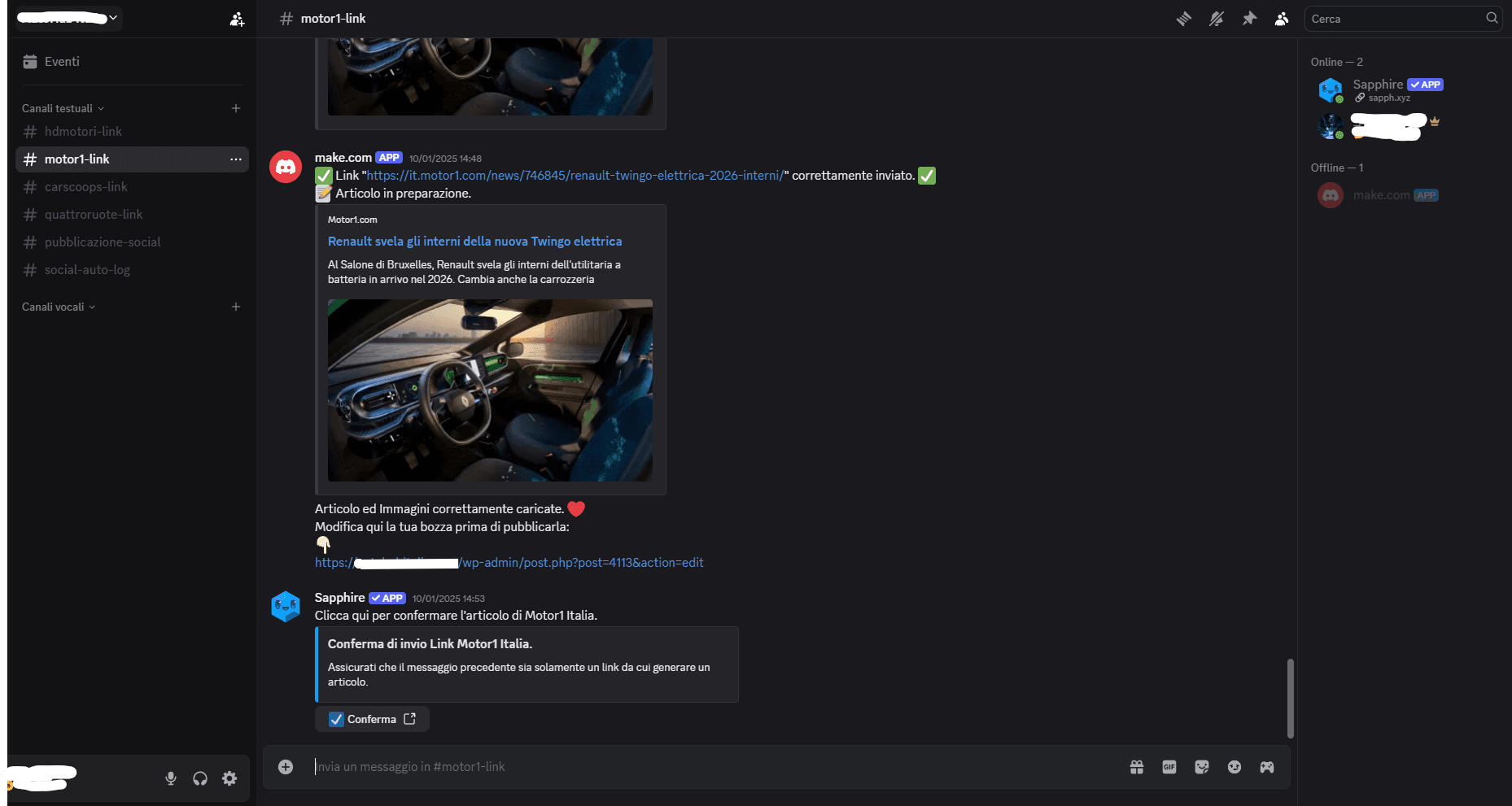 Discord Article Link Sent, at the end of the automation I receive the draft link