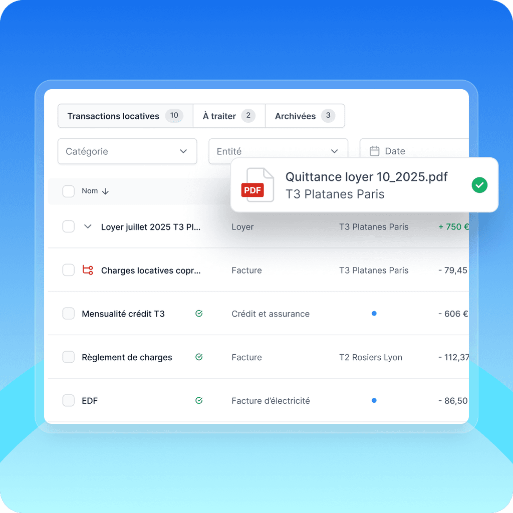 onglet de la solution manerty avec les transactions et les pièces justificatives