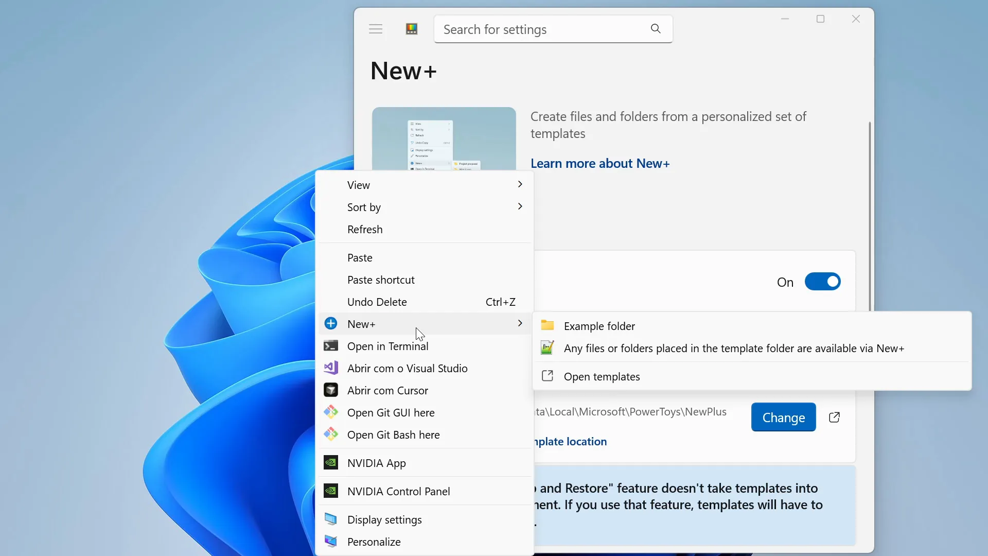 New+ adding custom templates to the right-click New menu