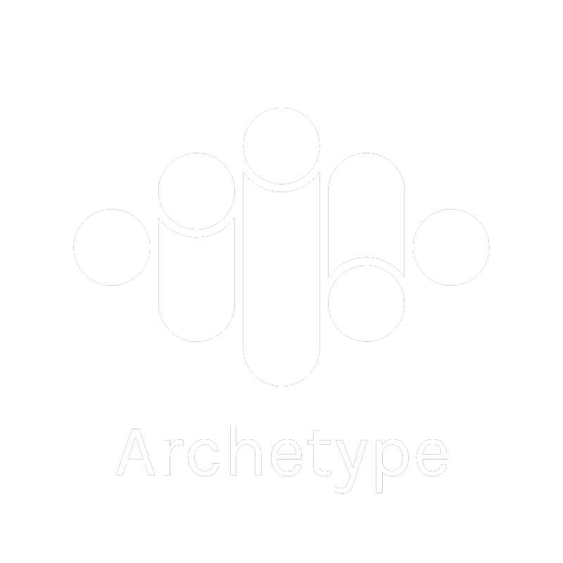Archetype logo with geometric circular shapes forming a connected design, light grey text beneath.
