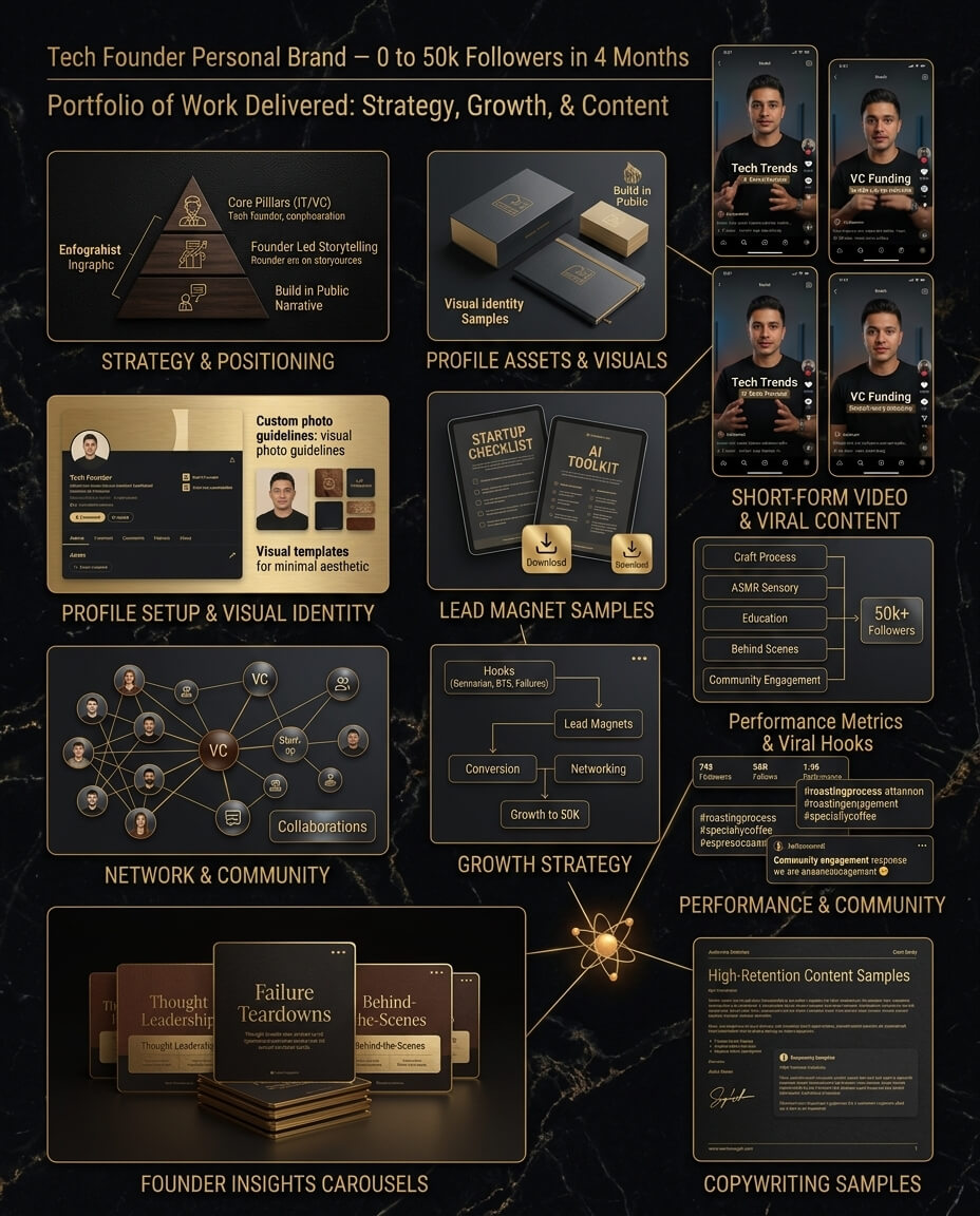 Premium dark and gold themed social media content design case study