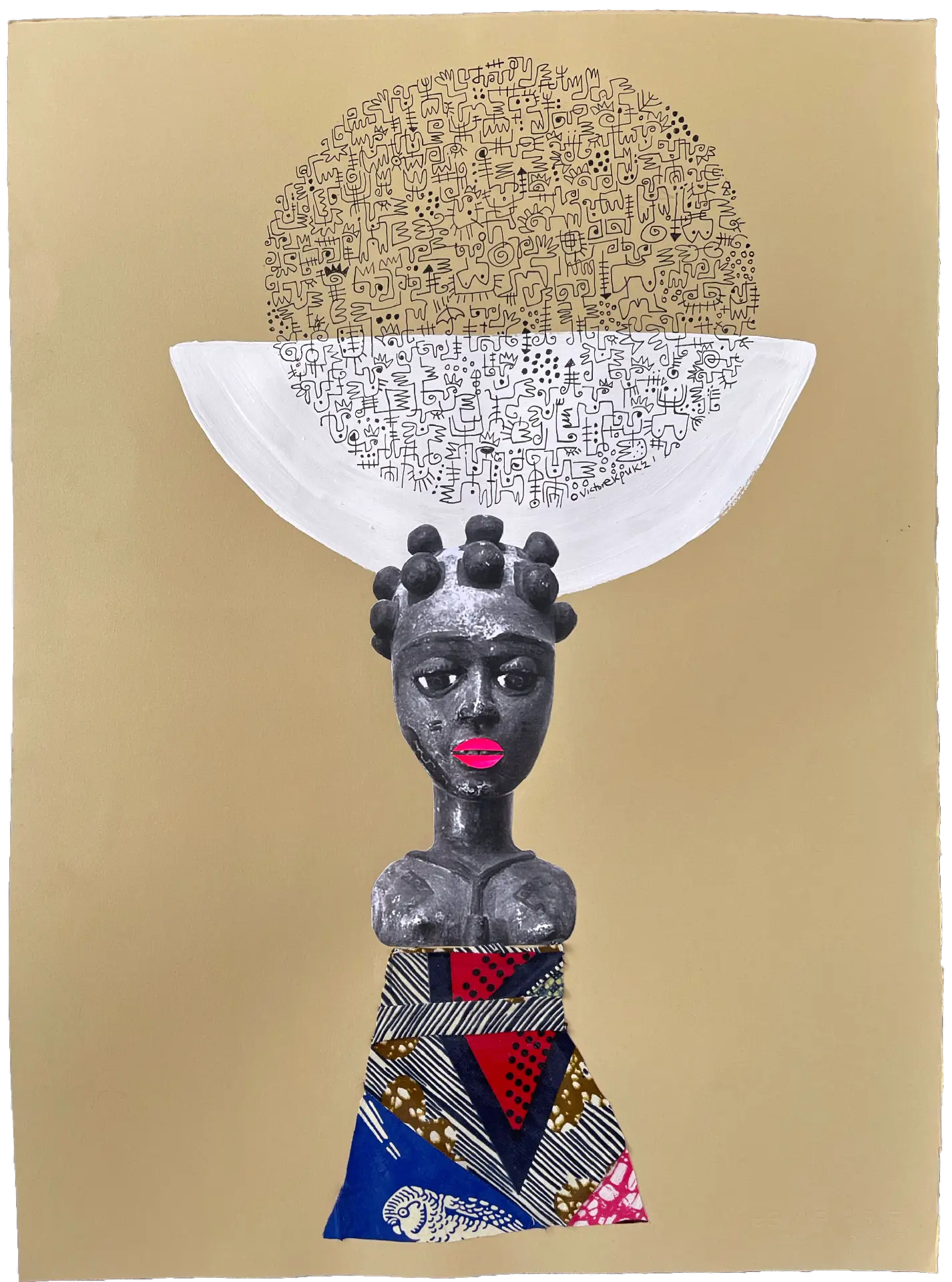 High Stepping Sista, c.2021,
22”x30”,
Acrylic, ink and found
fabric collage on BFK
paper