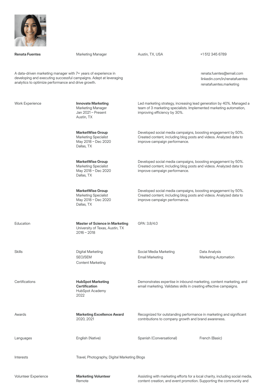 Mid-level marketing manager resume example
