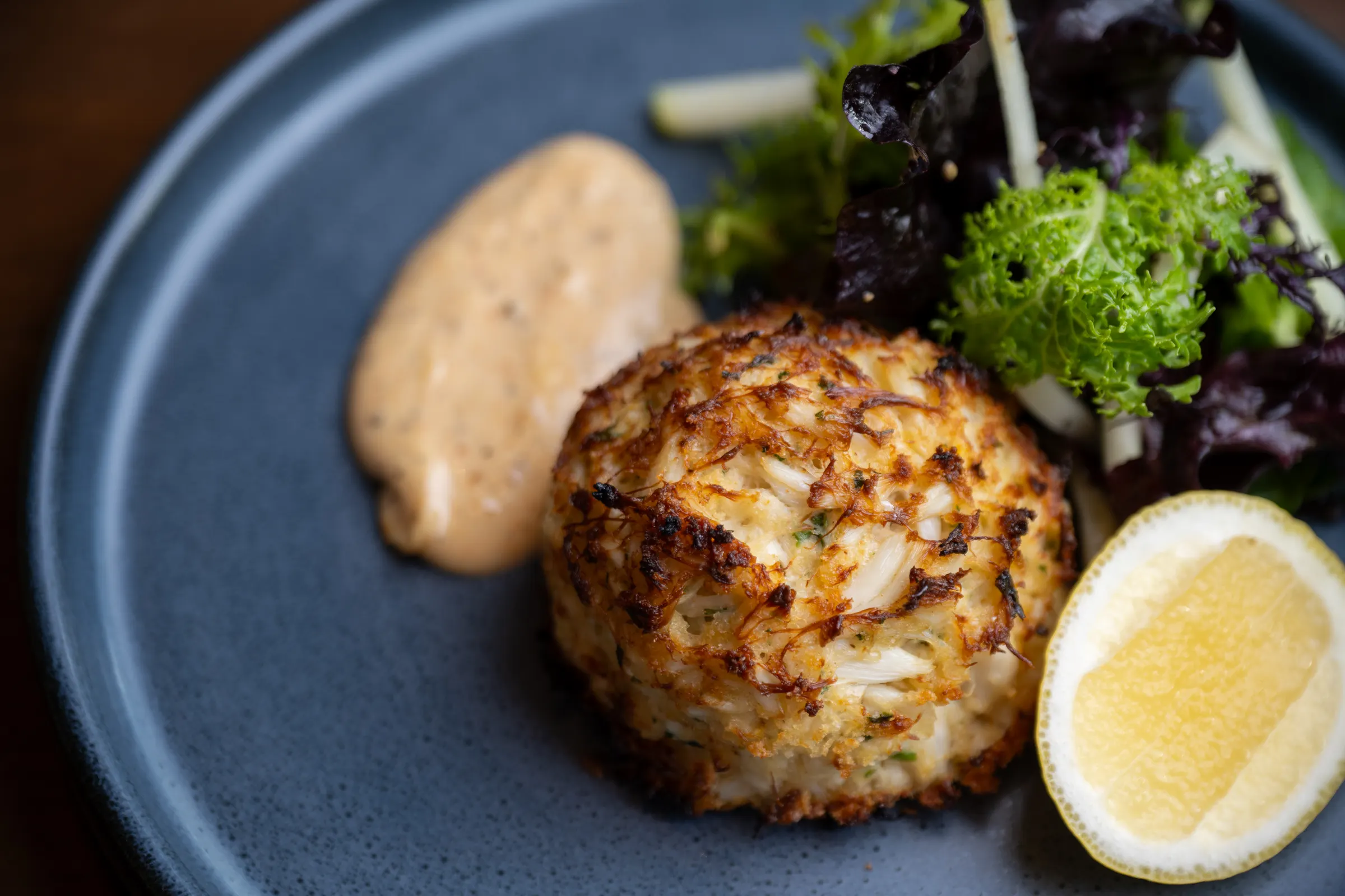 Wood oven crab cake with aioli at FYR Short North