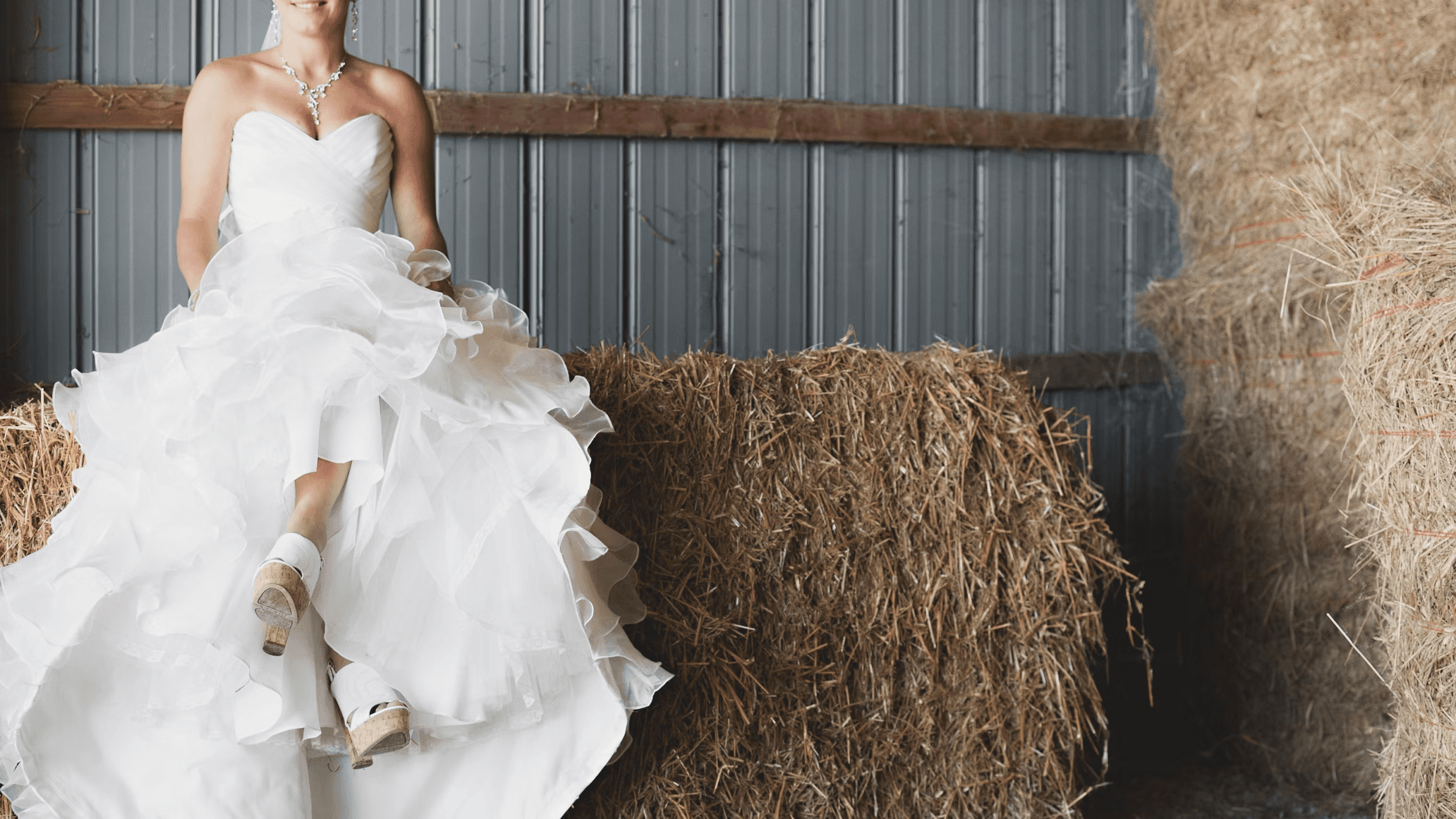 Bride in hay barn London