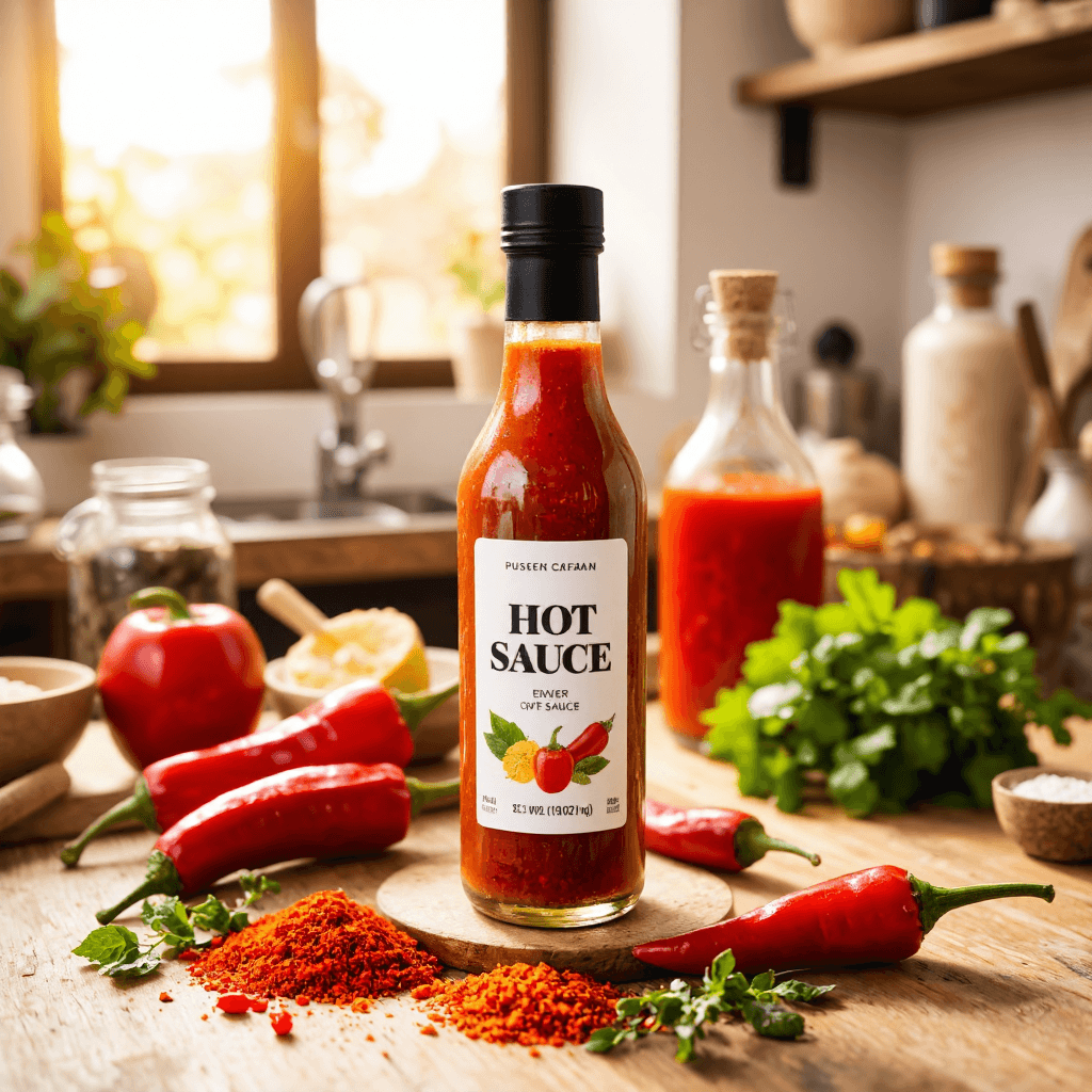 product photography of hot sauce pouch