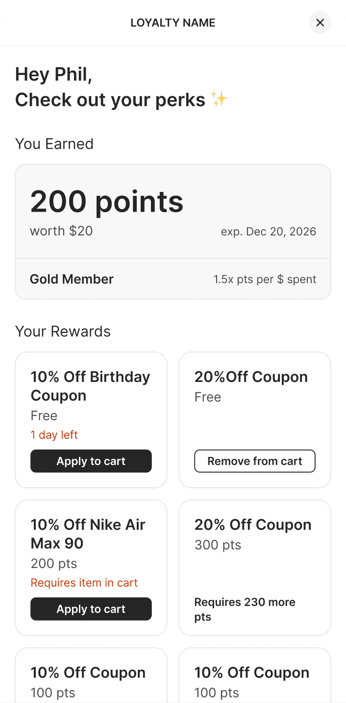Mobile widget UI showing the full expanded drawer