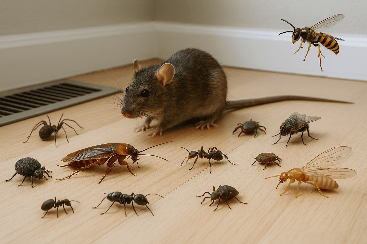 Mice, ants, and roaches found in a bedroom near an air vent