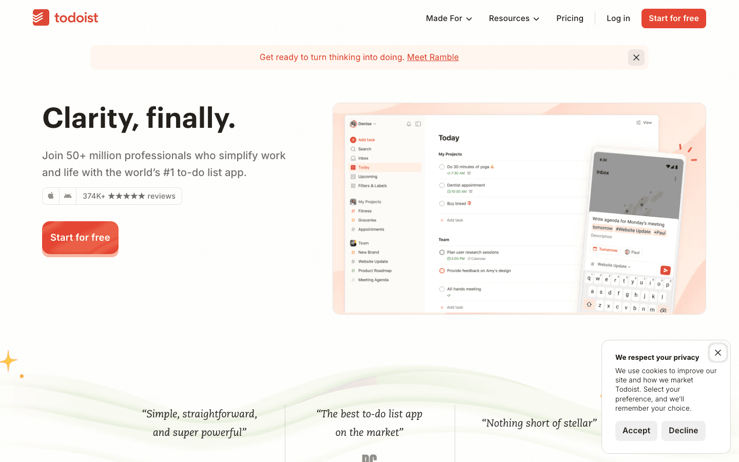 Todoist iPhone task manager app website