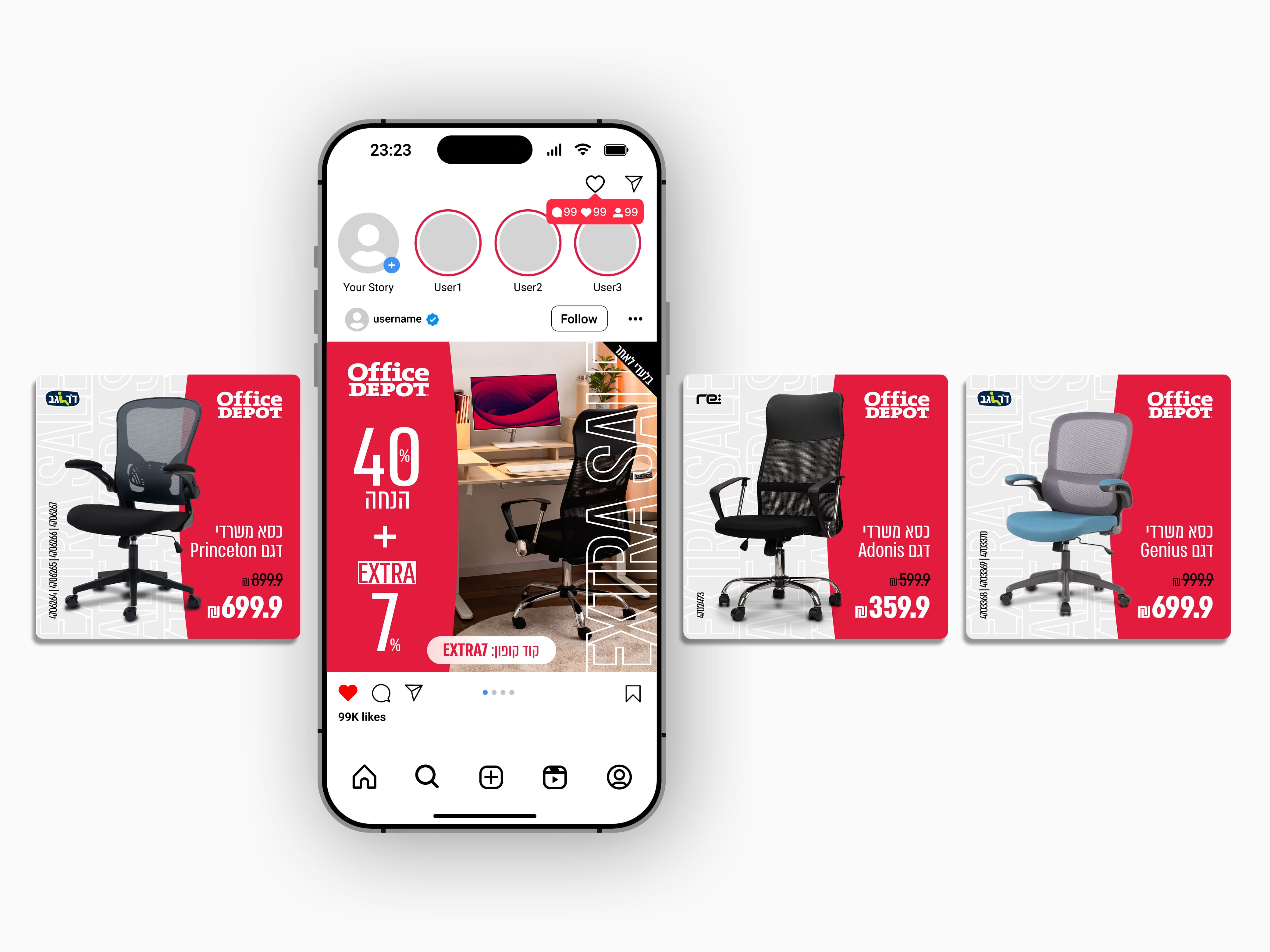 phone mockup with post caroulle of furniture sale ad