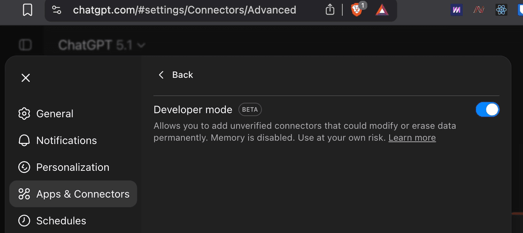 Enable Developer Mode in ChatGPT