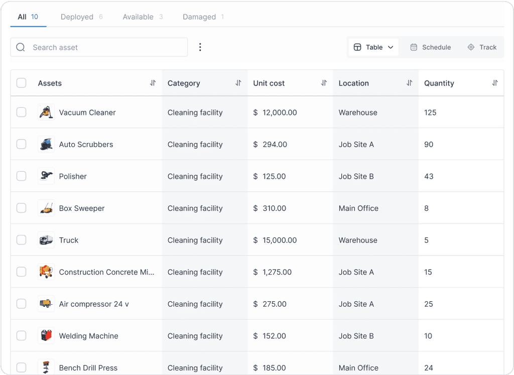 MapTrack Asset List