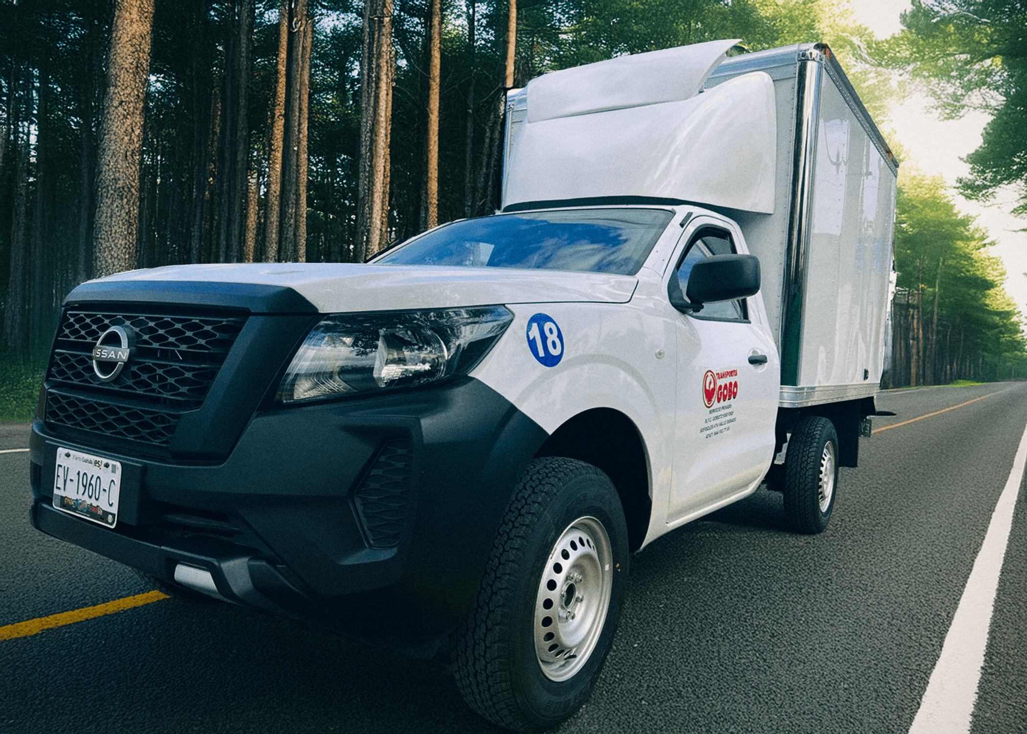 Camión Nissan de carga ligera de Transportes GOBO en carretera