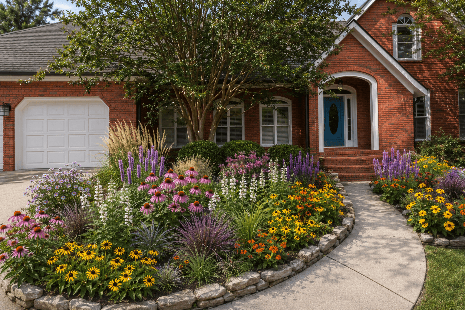 3D render of the cottage planting plan with native flowers