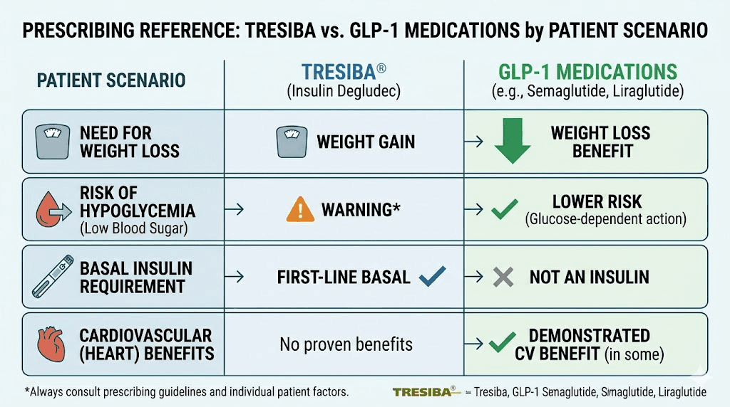 When to use Tresiba versus GLP-1 medications prescribing comparison guide