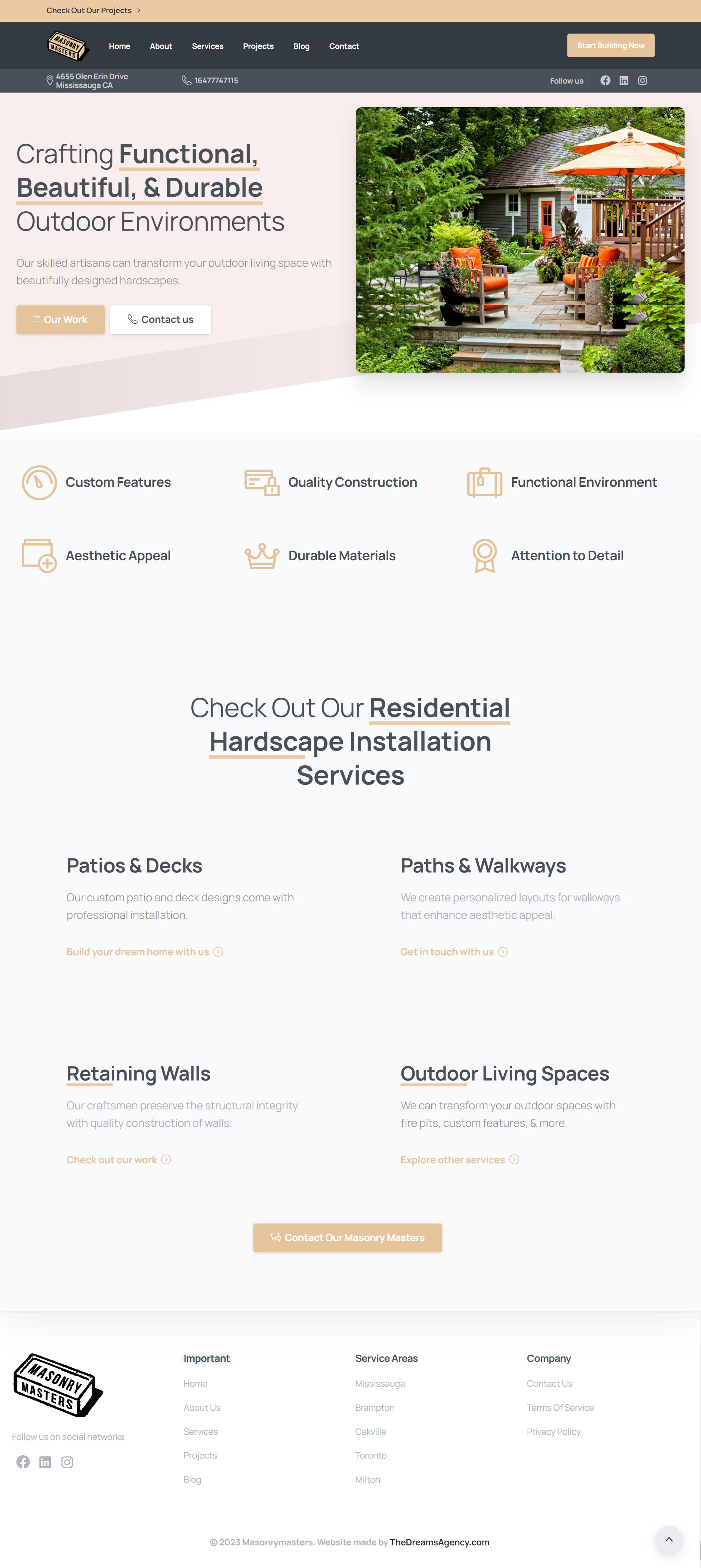 Residential Hardscape page for Masonry Masters website developed & designed by Dreams Agency Mississauga, Ontario