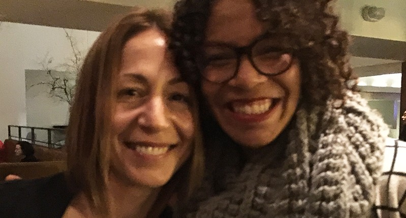 close portrait of two women