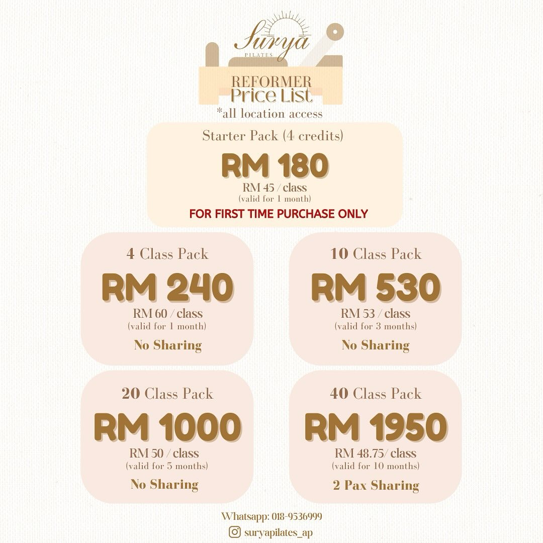 Surya Pilates Aman Perdana Pricing