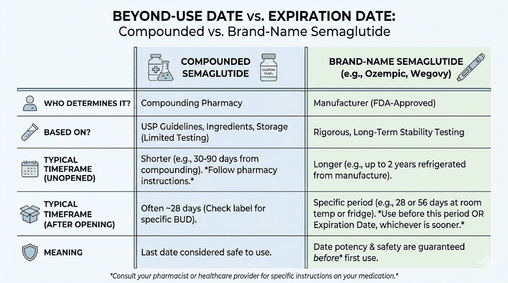 Beyond-use date vs expiration date for compounded semaglutide explained