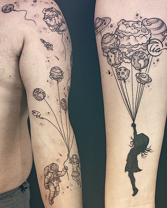 Leur fille - Tatouages Assortis, Graphique & Blackwork, Concept & Sur-mesure par Julien Joolz à Grinoir Tattoo