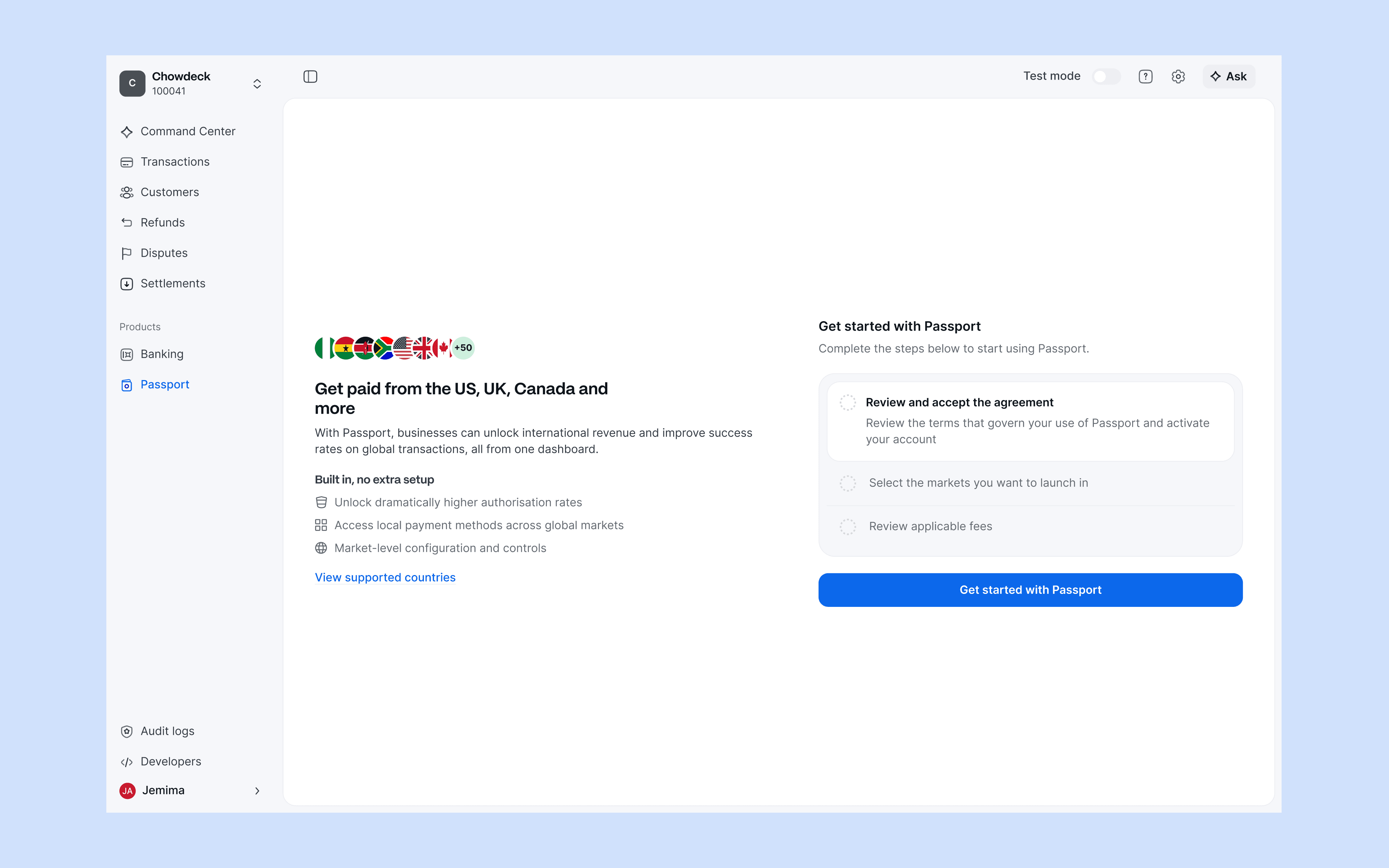 A page showing merchants what the product offers them and what they need to start using the product