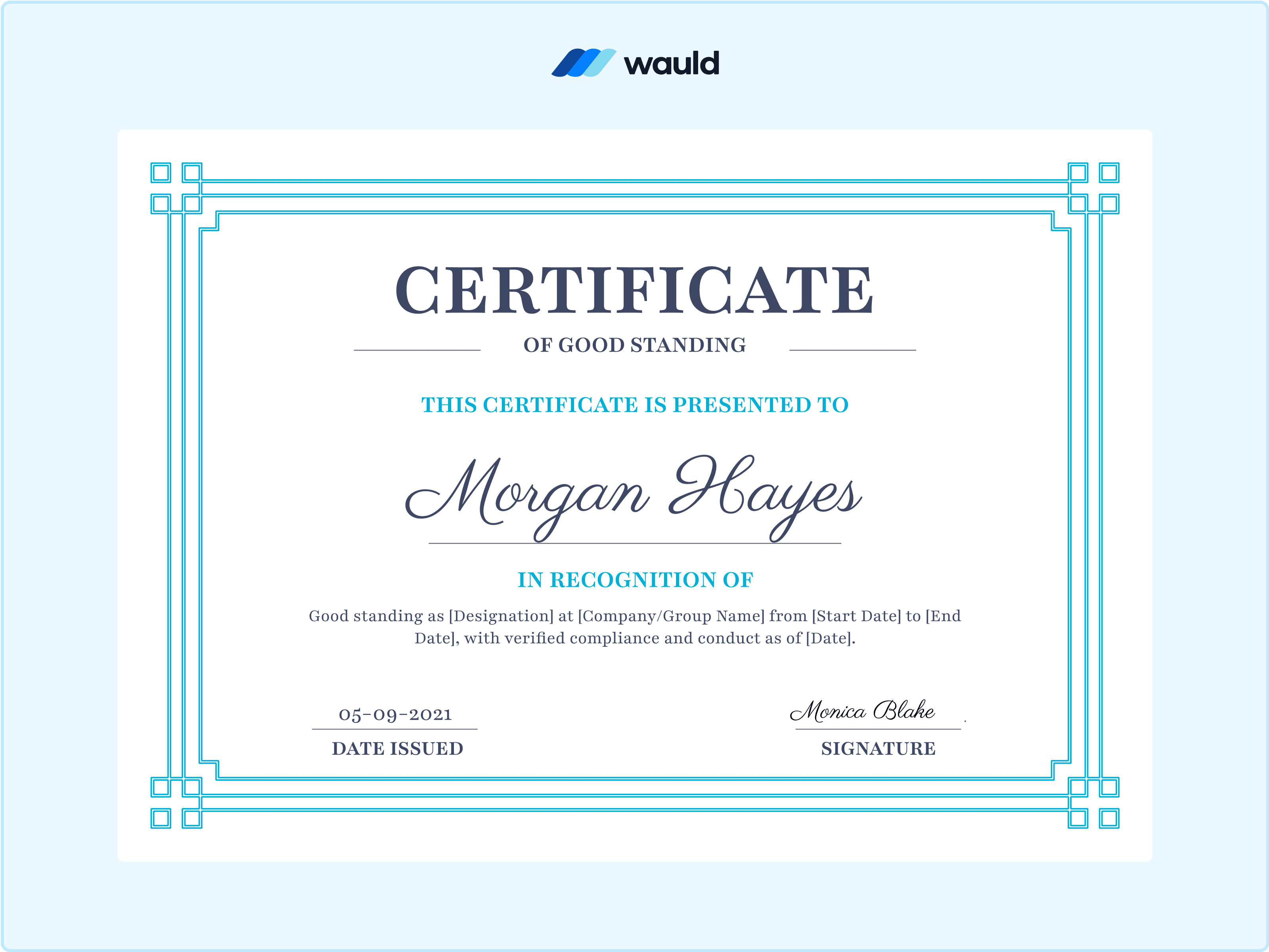Wauld - Modern and Simple Certificate of Good Standing