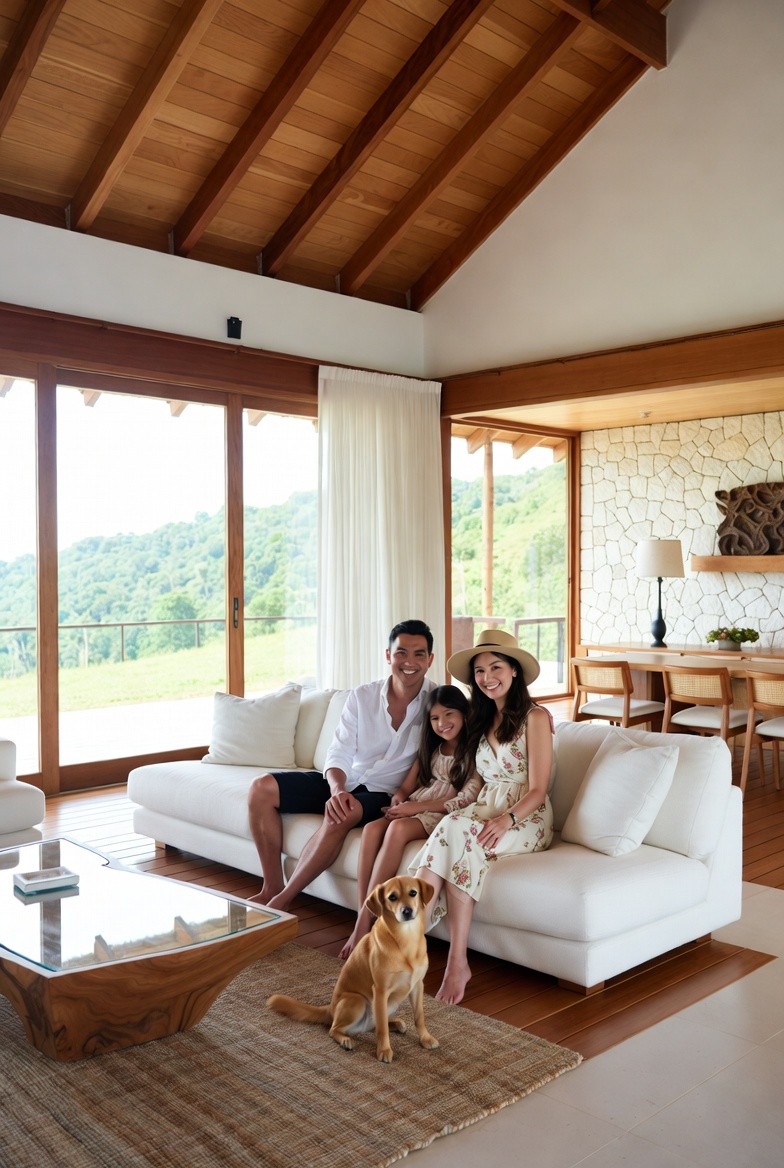 Couple happily looking at tablet together on tablet.