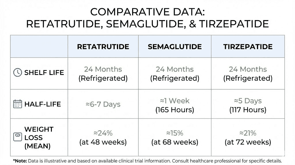 Retatrutide vs semaglutide vs tirzepatide complete duration and results comparison