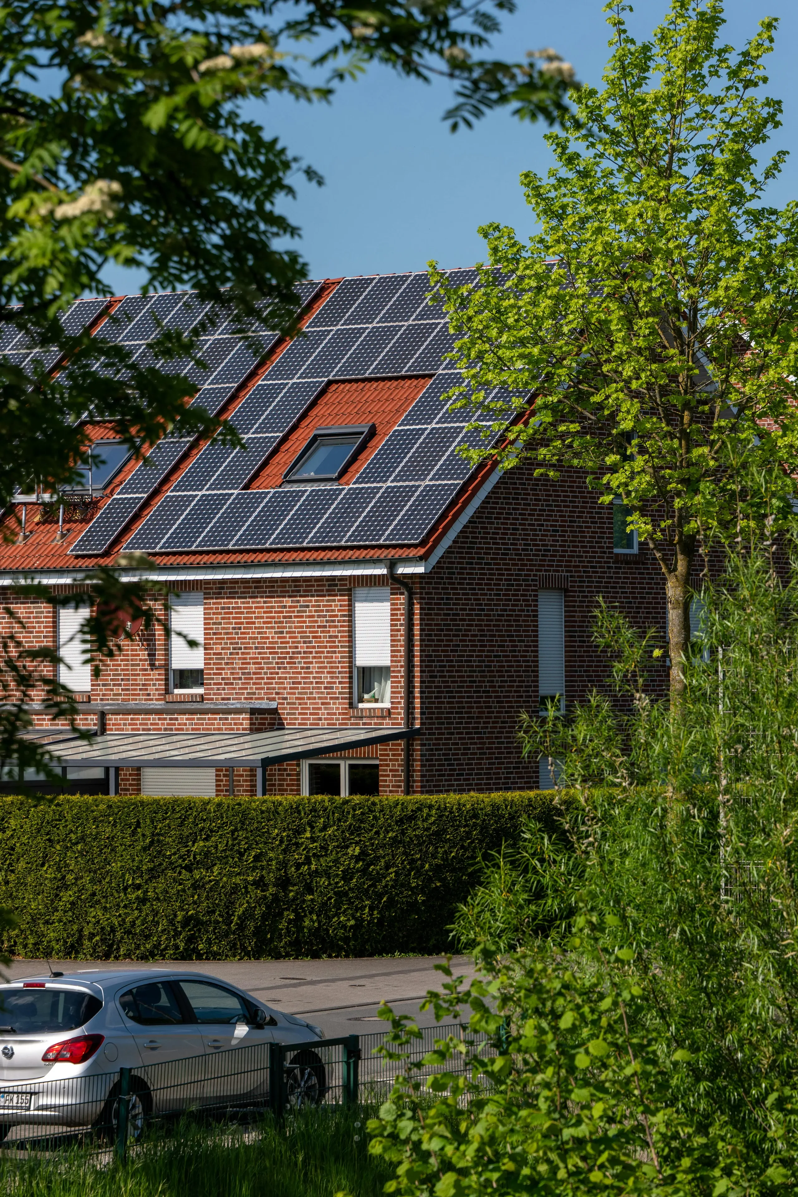 Rooftop solar panel installation on a residential property