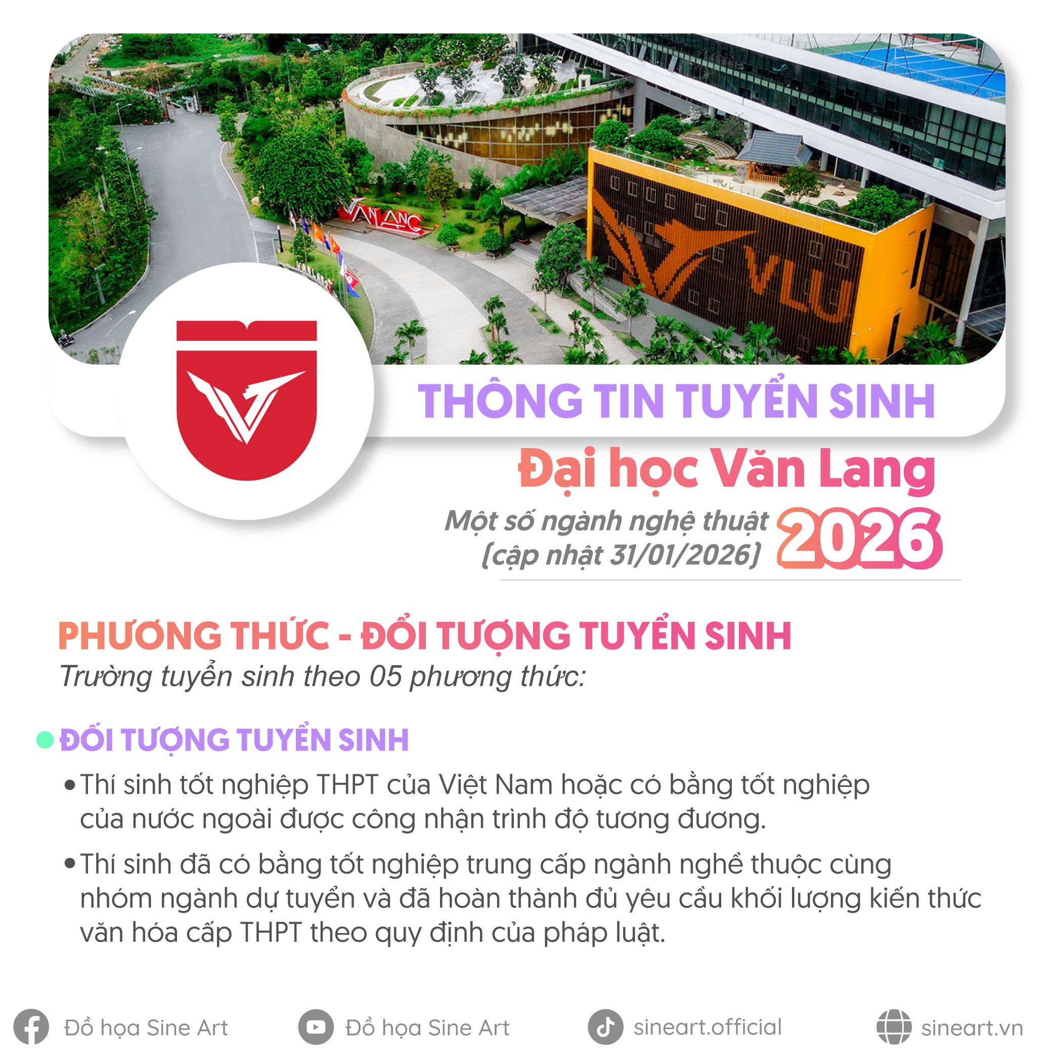 Tóm tắt thông tin tuyển sinh một số ngành nghệ thuật của trường ĐH Văn Lang năm 2026