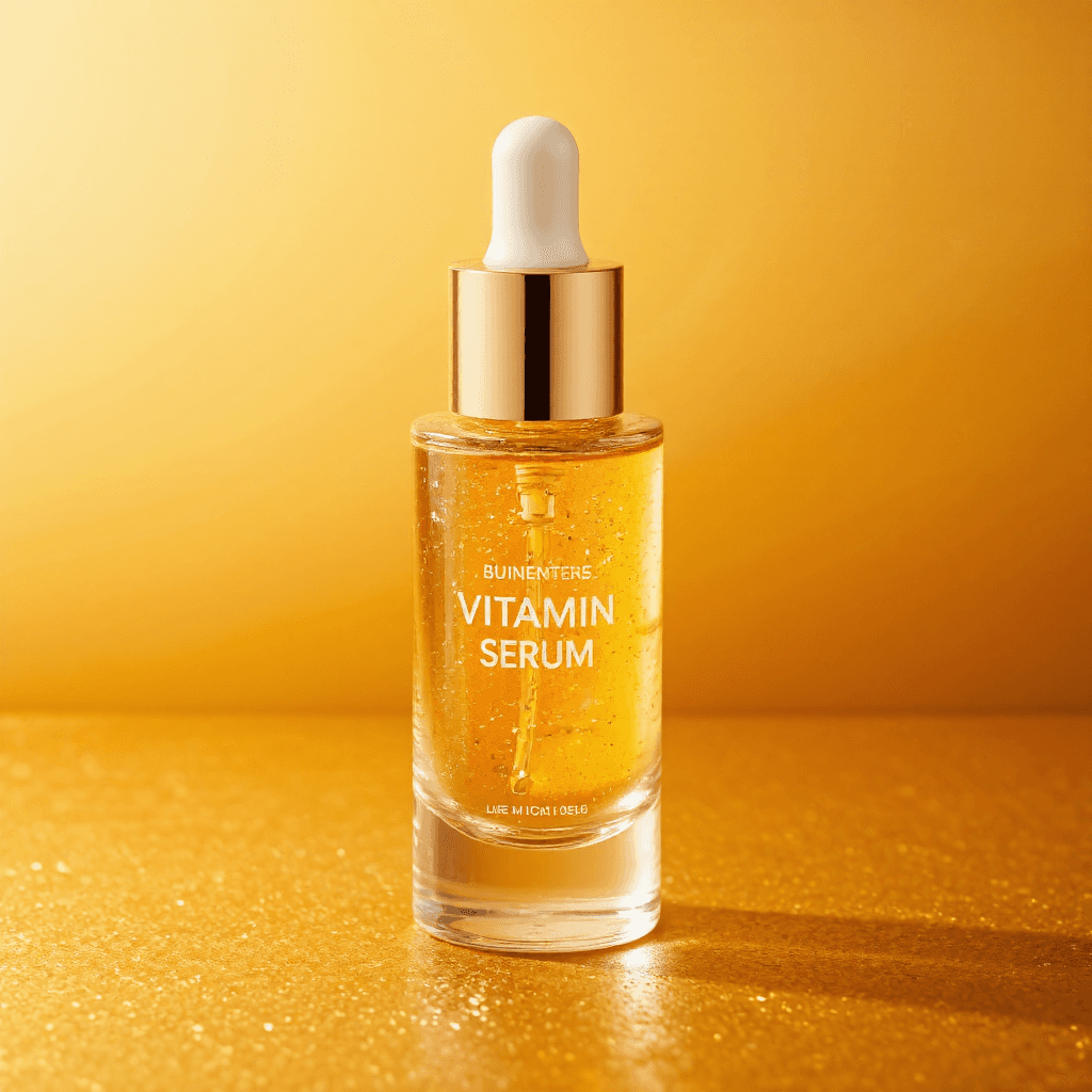 product photography of a bottle of vitamin serum for skincare