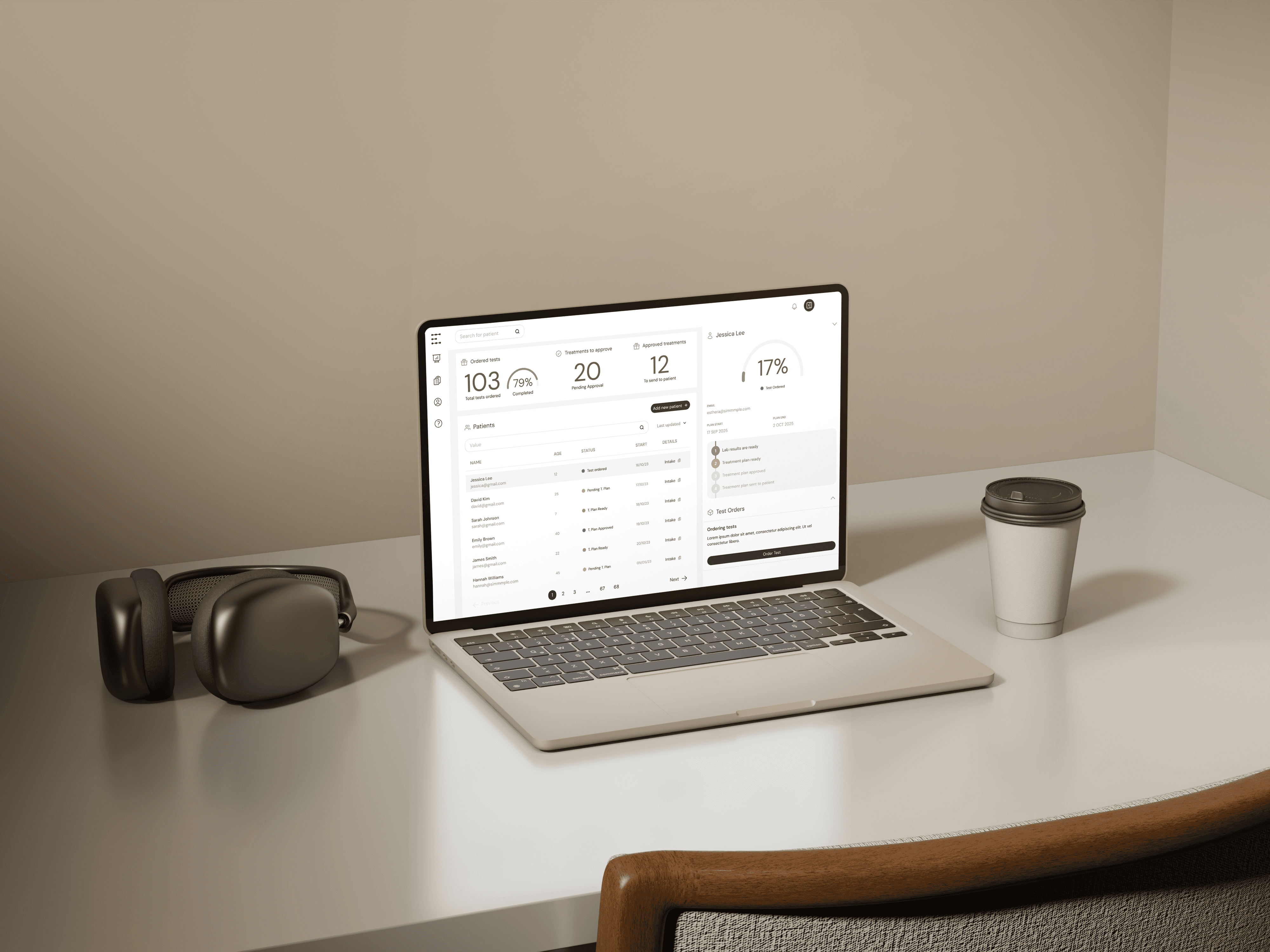 Entera desktop dahsboard for managing patients