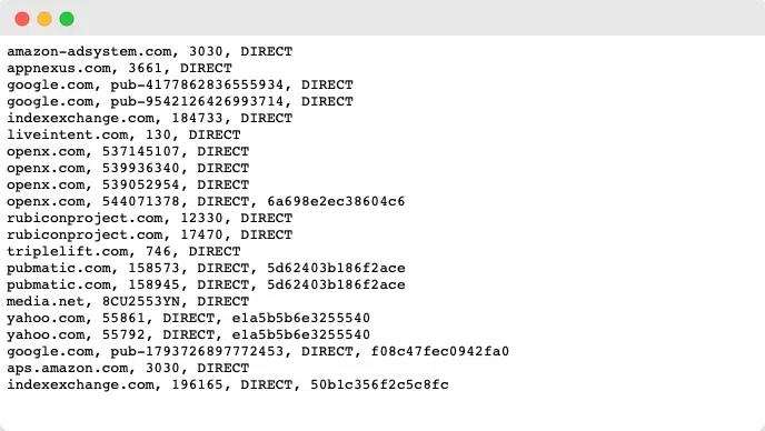 Screenshot of the ads.txt file for the domain nytimes.com