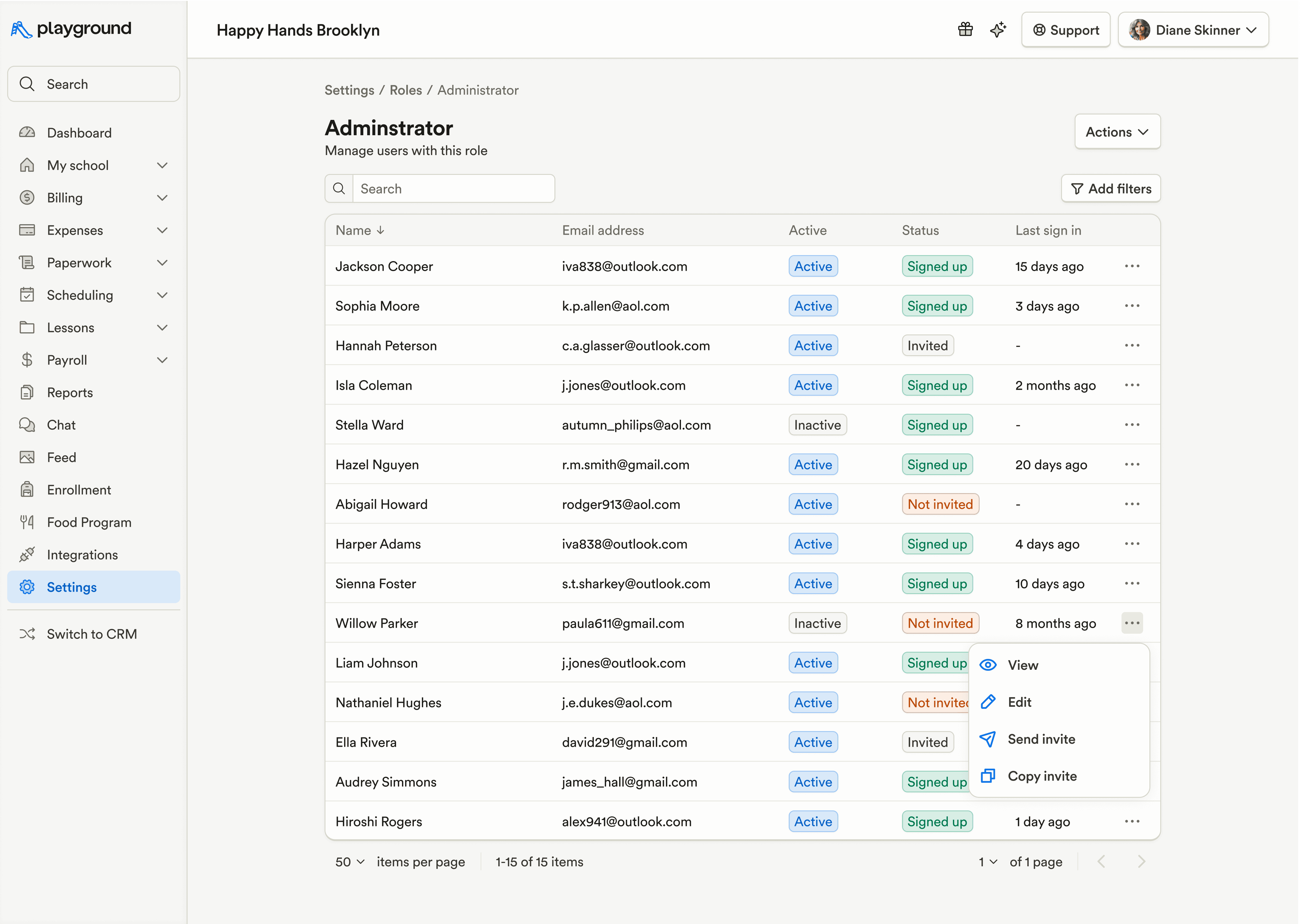 Invite staff from role settings
