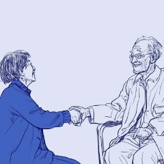 Portada de Sistema Nacional de Cuidados: desafíos del envejecimiento y una iniciativa que no resuelve el problema, apunte de política pública de IdeaPaís, mostrando una ilustración de dos personas mayores donde una le sostiene la mano a otra.