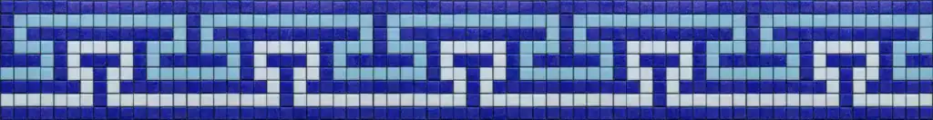 Greek Key mosaic border, Pale blue and white on cobalt, set from whole square tiles — reference G-01, Mosaiclegs Art Studio