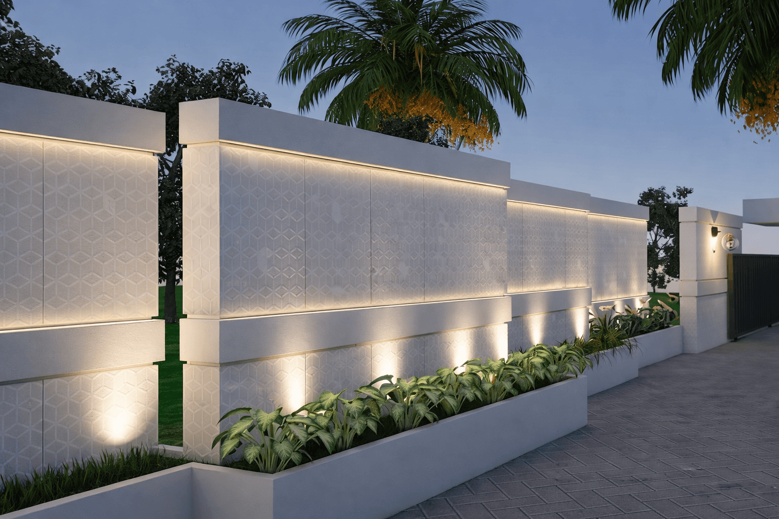 Stone cladding applied on exterior wall with landscape integration in modern architecture