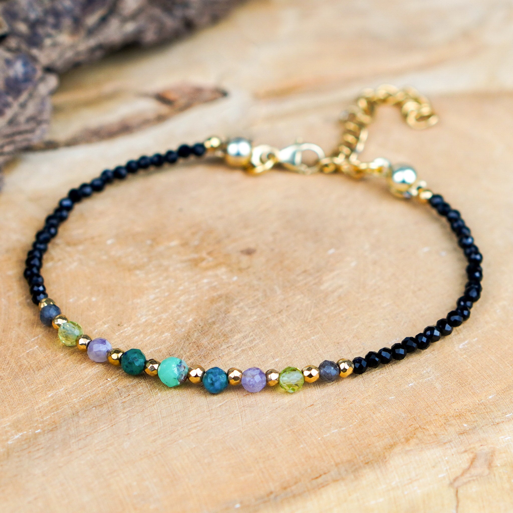 Bransoletka znak zodiaku Wodnik kamienie naturalne regulowane zapięcie złota