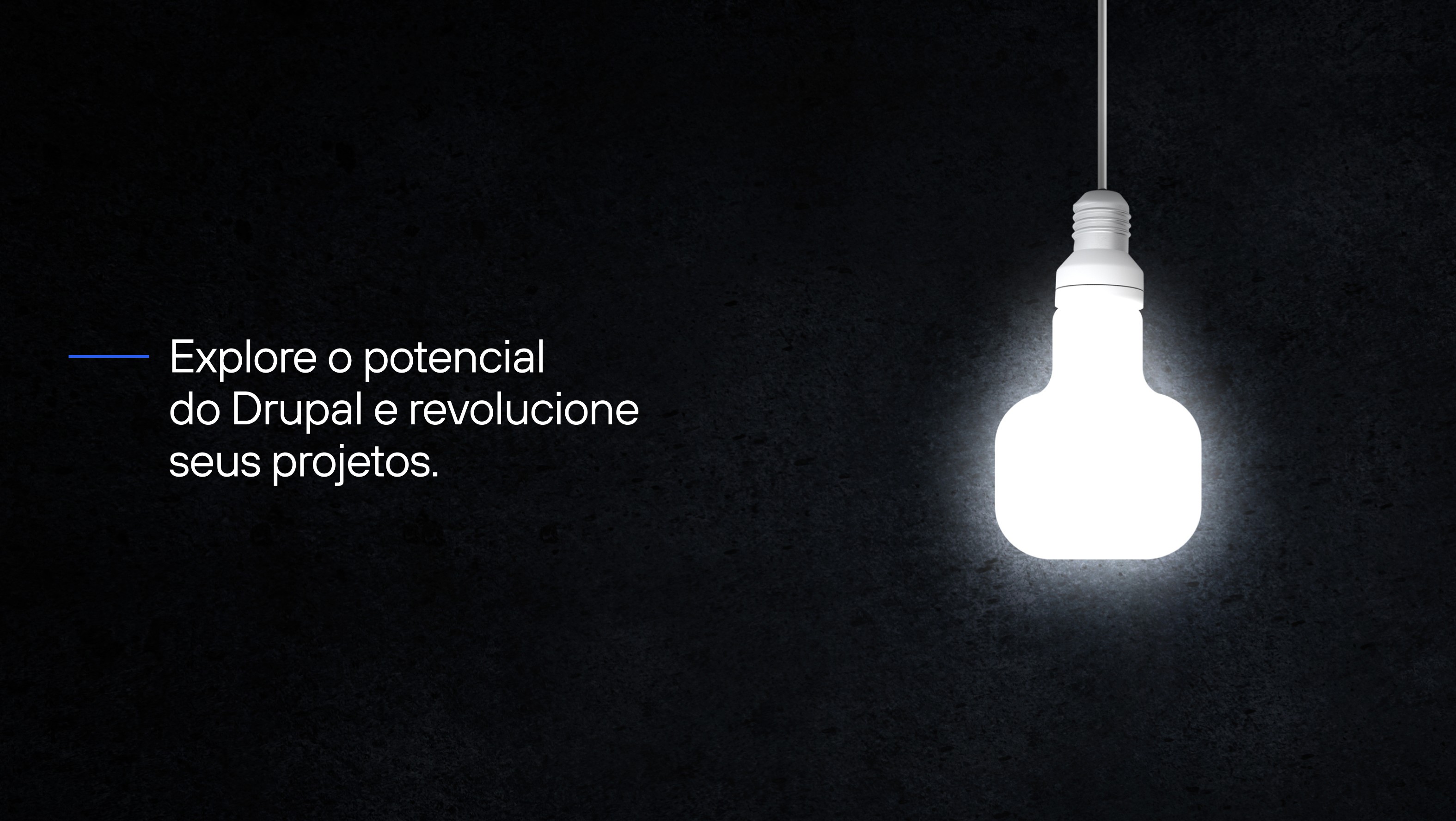 lâmpada acesa com lettering ao lado: explore o potencial do drupal e revolucione seus projetos.