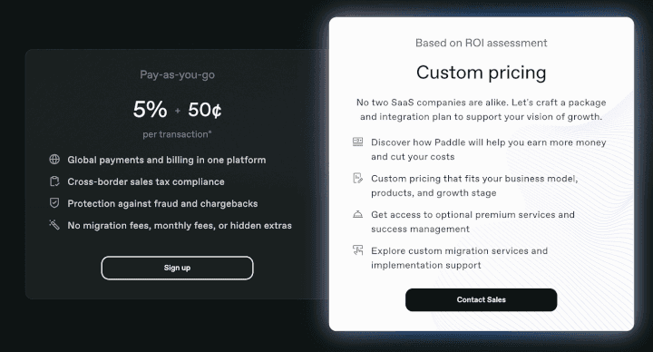 Paddle pricing page, circa 2022