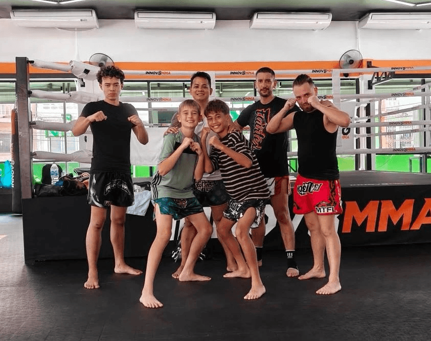 Group shot of young Muay Thai fighters at INNOV8 MMA Gym