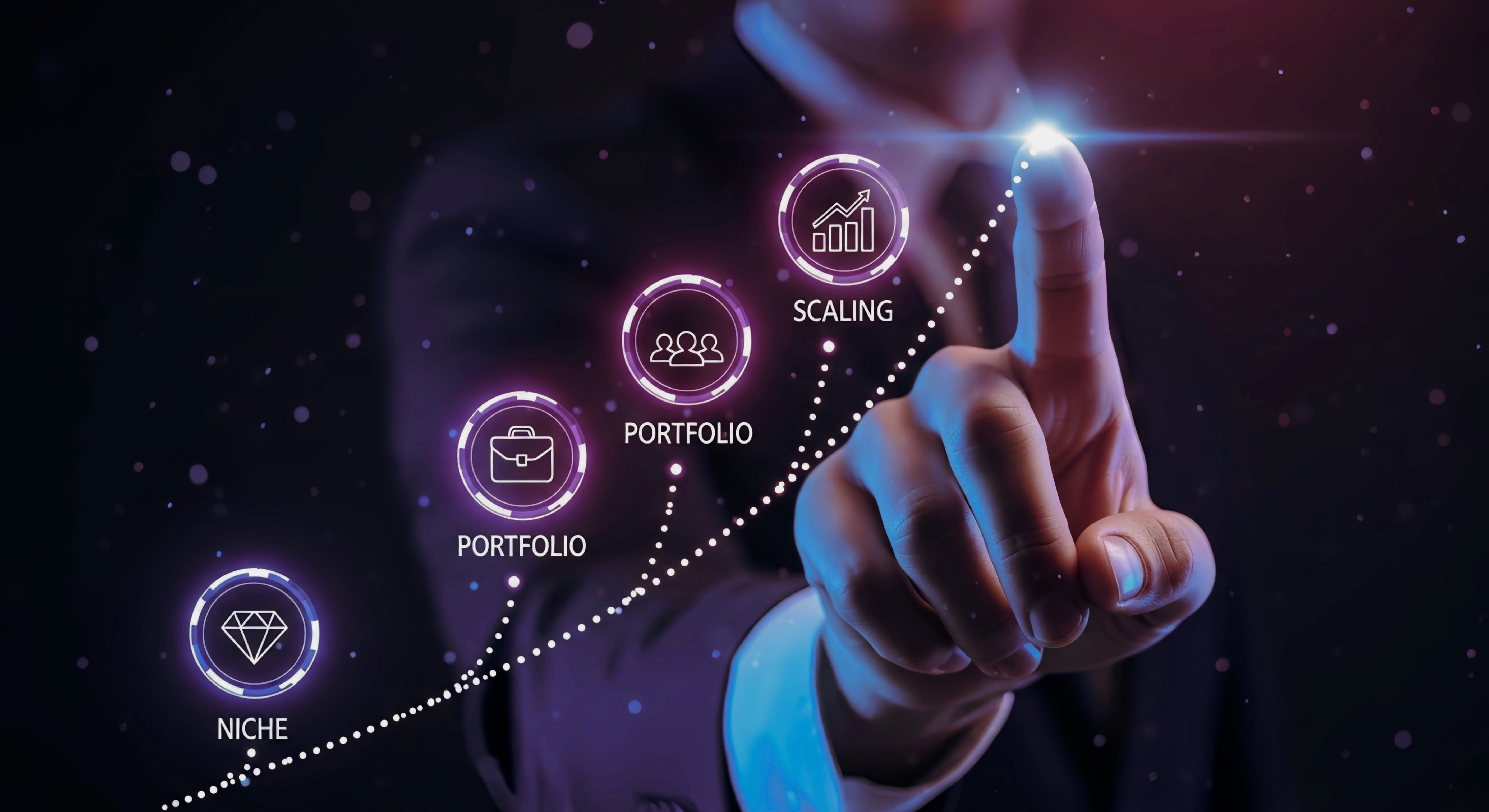 a black background with a pink and blue swirl