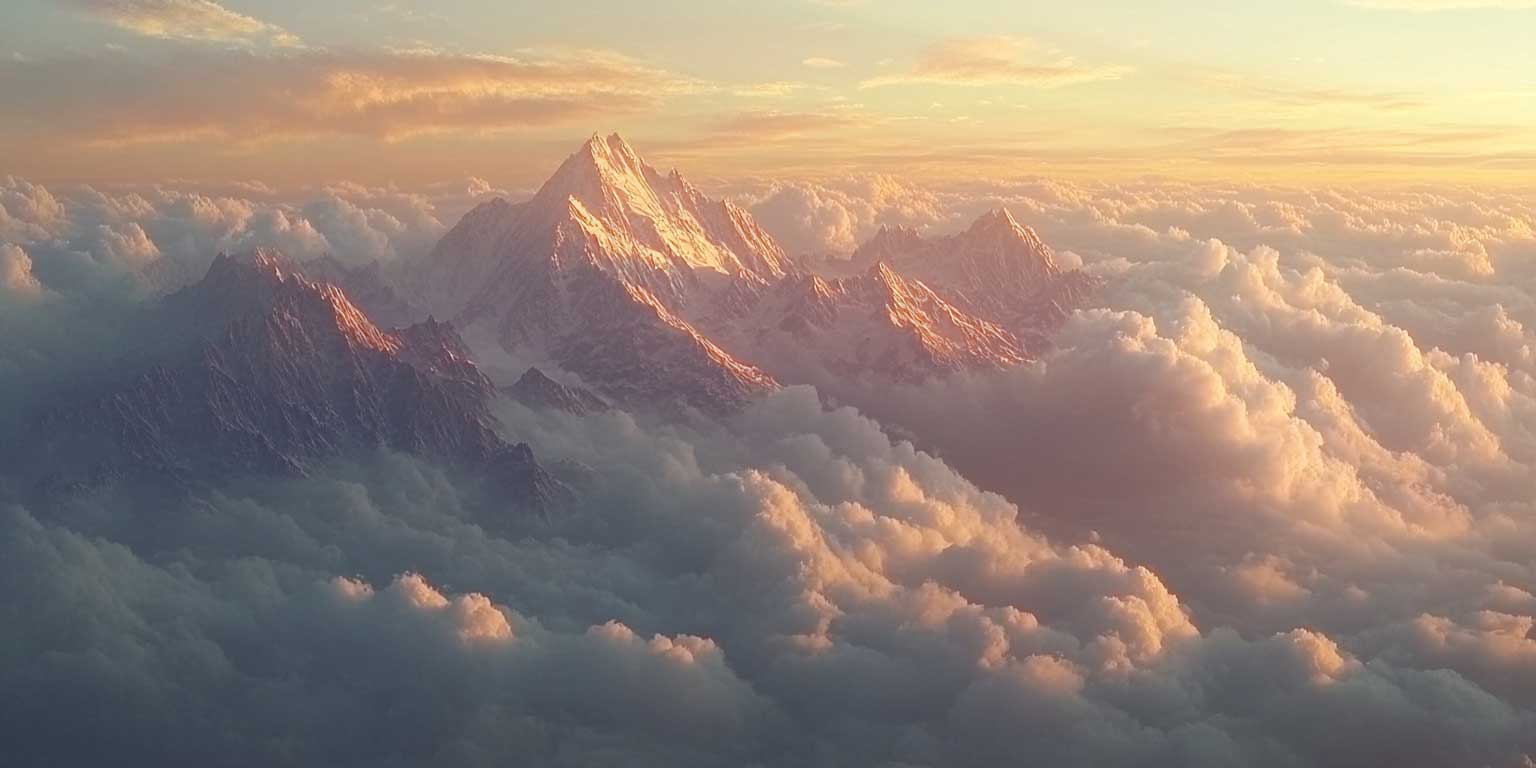 A distant mountain range at sunset