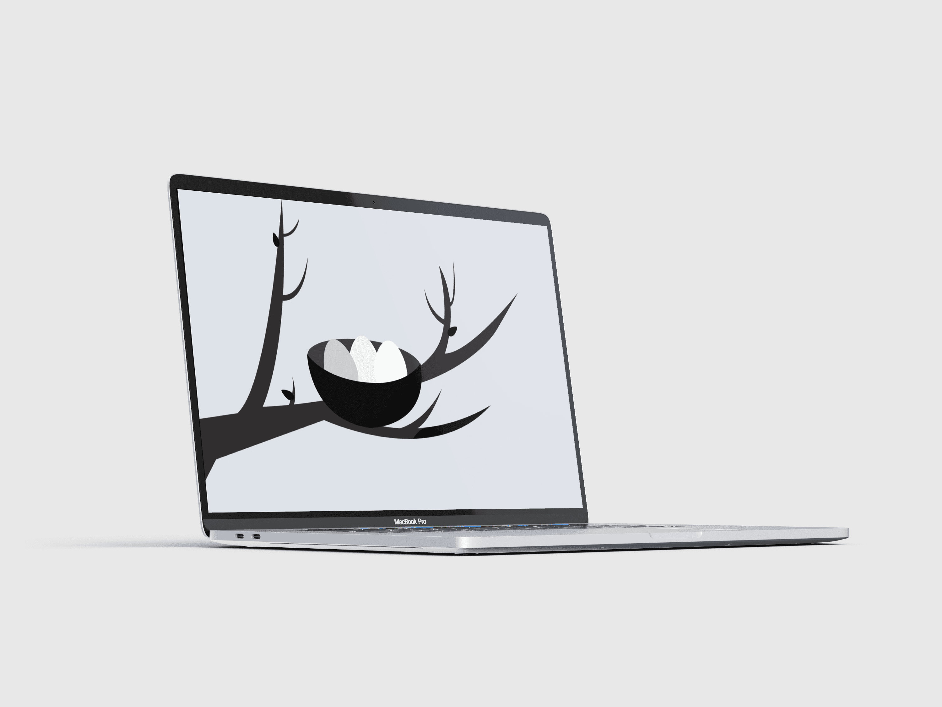 Laptop mockup of the egg illustration scene on whote background 
