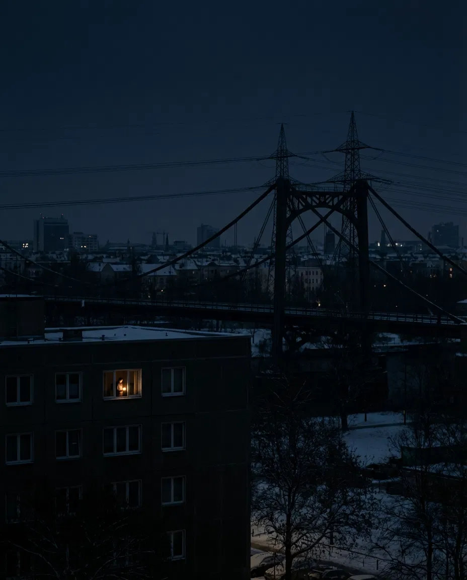 Nighttime view of Berlin during a widespread power outage