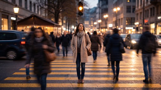 woman in the middle of the street